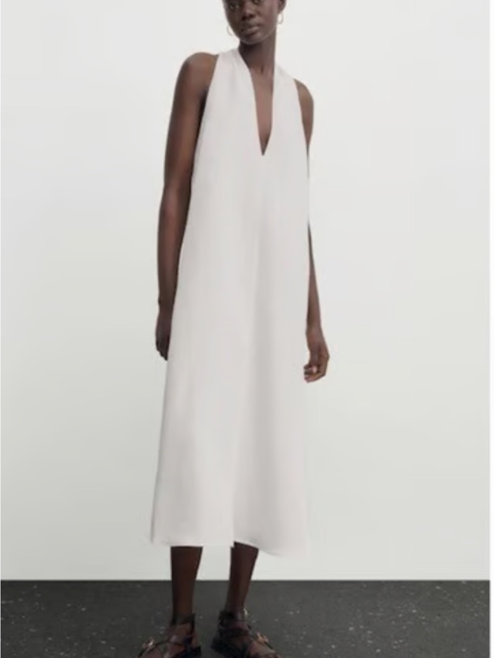Massimo Dutti White Sleeveless Maxi Halter Dress size L